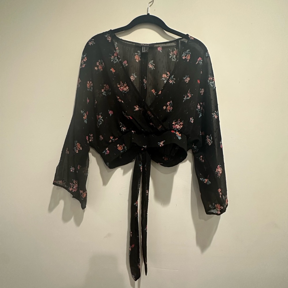 Sheer floral cropped top